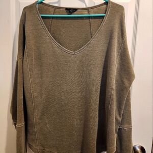 Olive Green V-Neck Women's Top